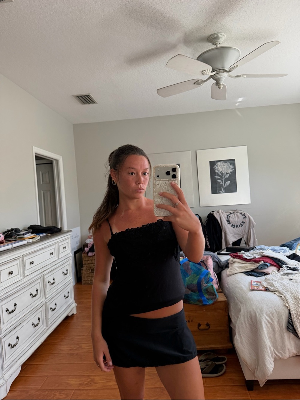 Vintage Black Lace-Trim Tank Top